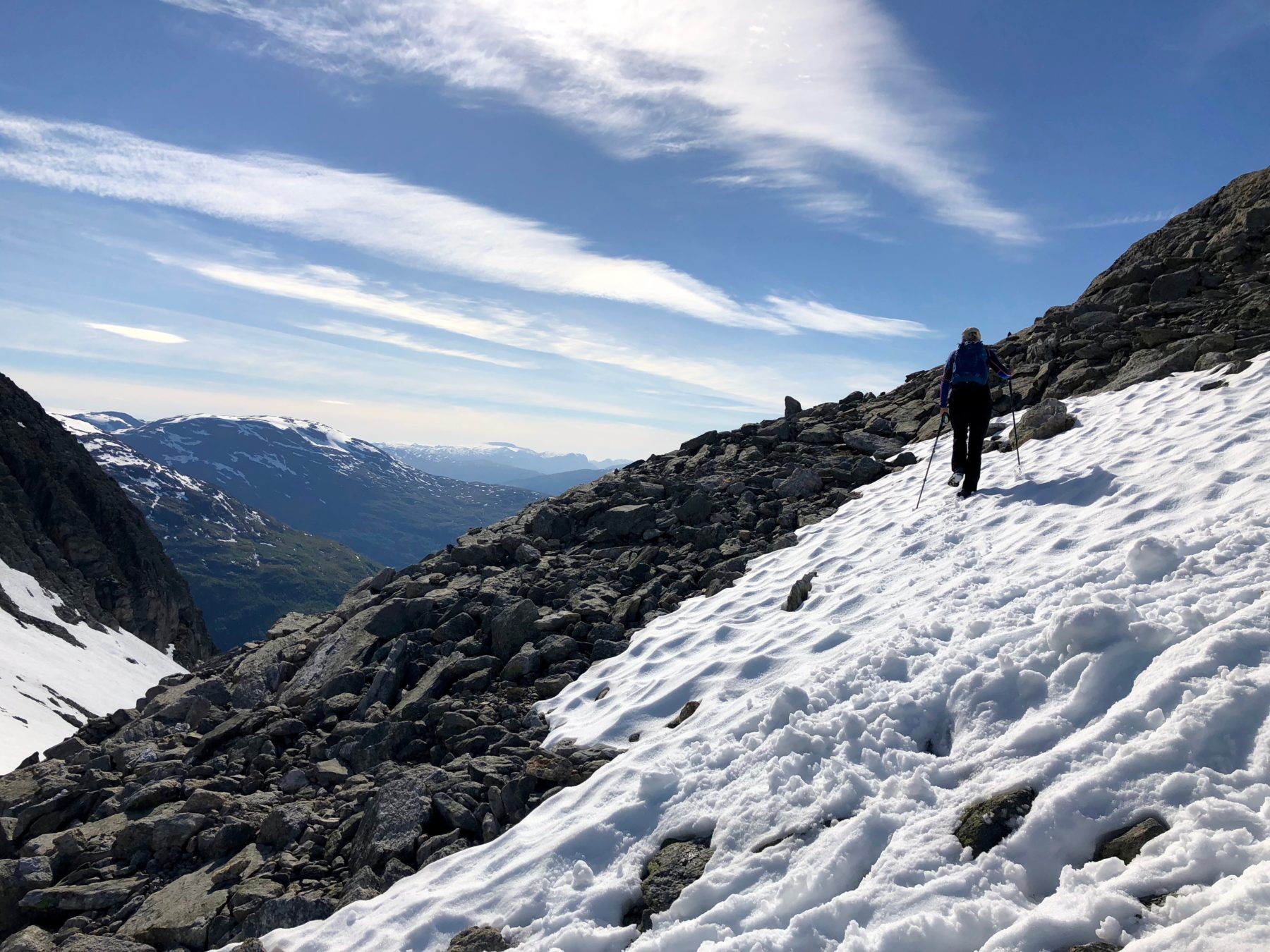 Norway - After a brief stop to regroup and have a snack, fill water bottles, we encountered snow, and the trail was harder to follow.