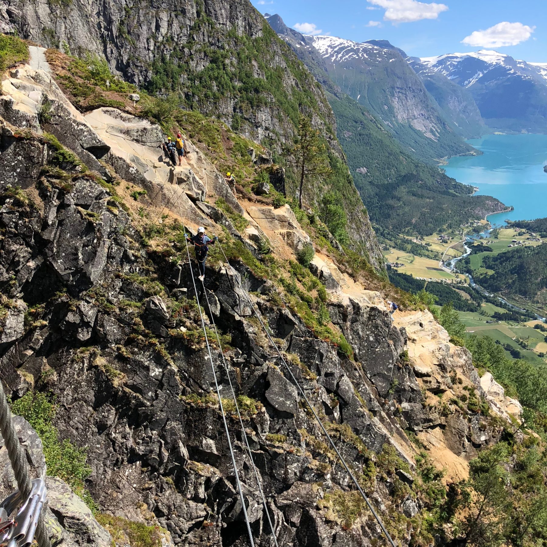 Norway - The last challenge of the day: a single cable bridge. Norway - The last challenge of the day: a single cable bridge.