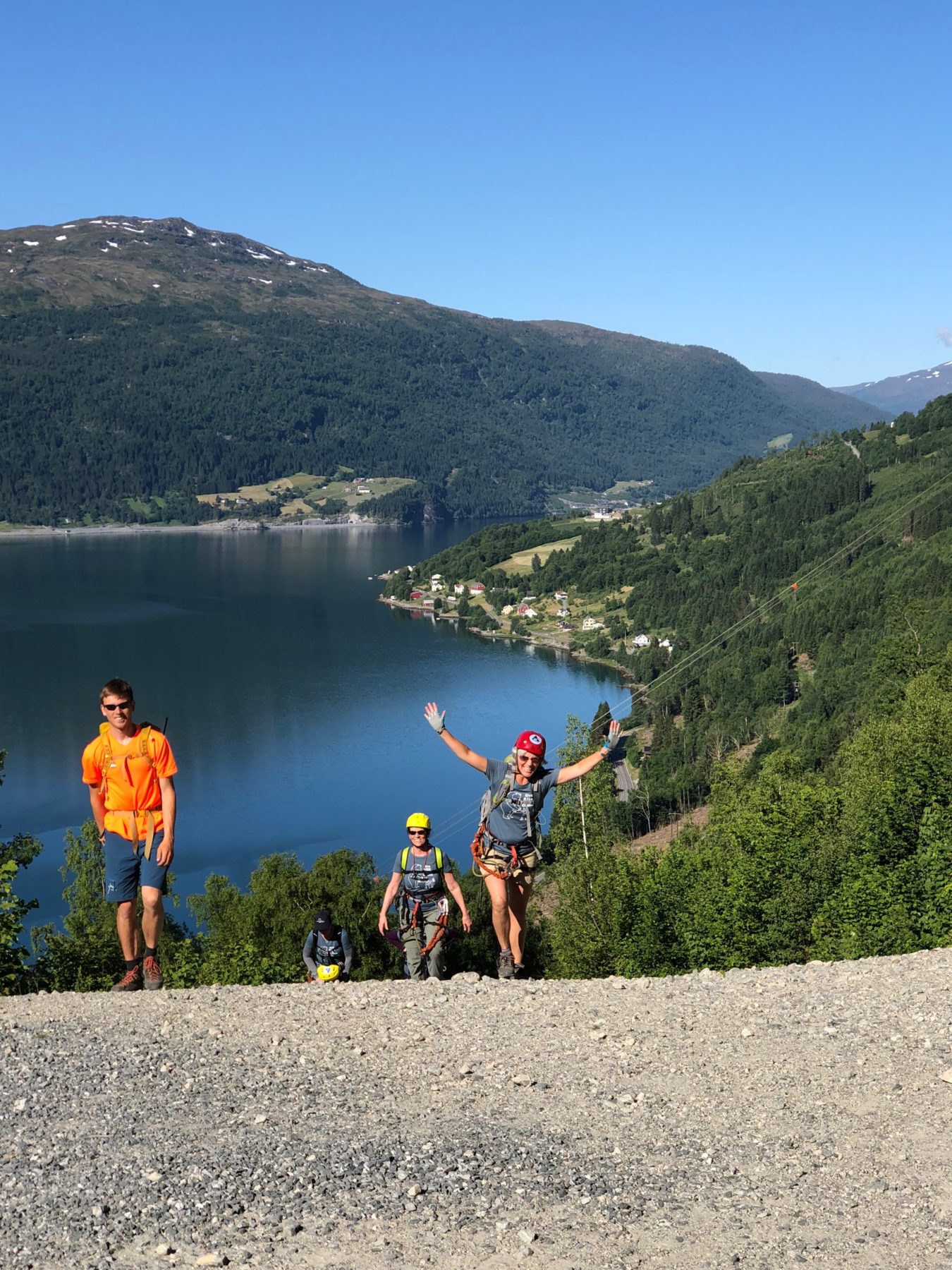 Norway - A new day, a new adventure. After massages and a champagne toast sent to us (from Houston) by Helen’s husband Craig for their anniversary, we were ready to tackle the via ferrata. Norway - A new day, a new adventure. After massages and a champagne toast sent to us (from Houston) by Helen’s husband Craig for their anniversary, we were ready to tackle the via ferrata.