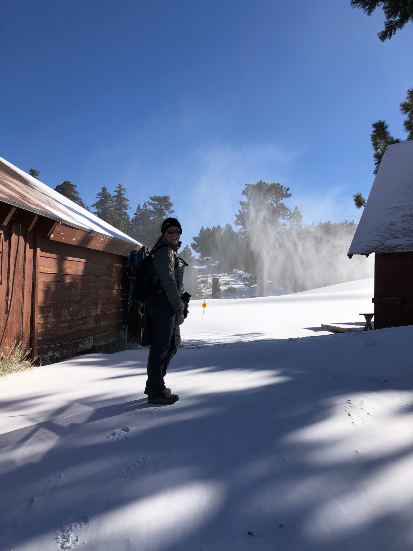 Malibu / Mt. Baldy - The Notch at Mt Baldy is at 7800 ft. They were in full snow-making mode when we arrived. Malibu / Mt. Baldy - The Notch at Mt Baldy is at 7800 ft. They were in full snow-making mode when we arrived.