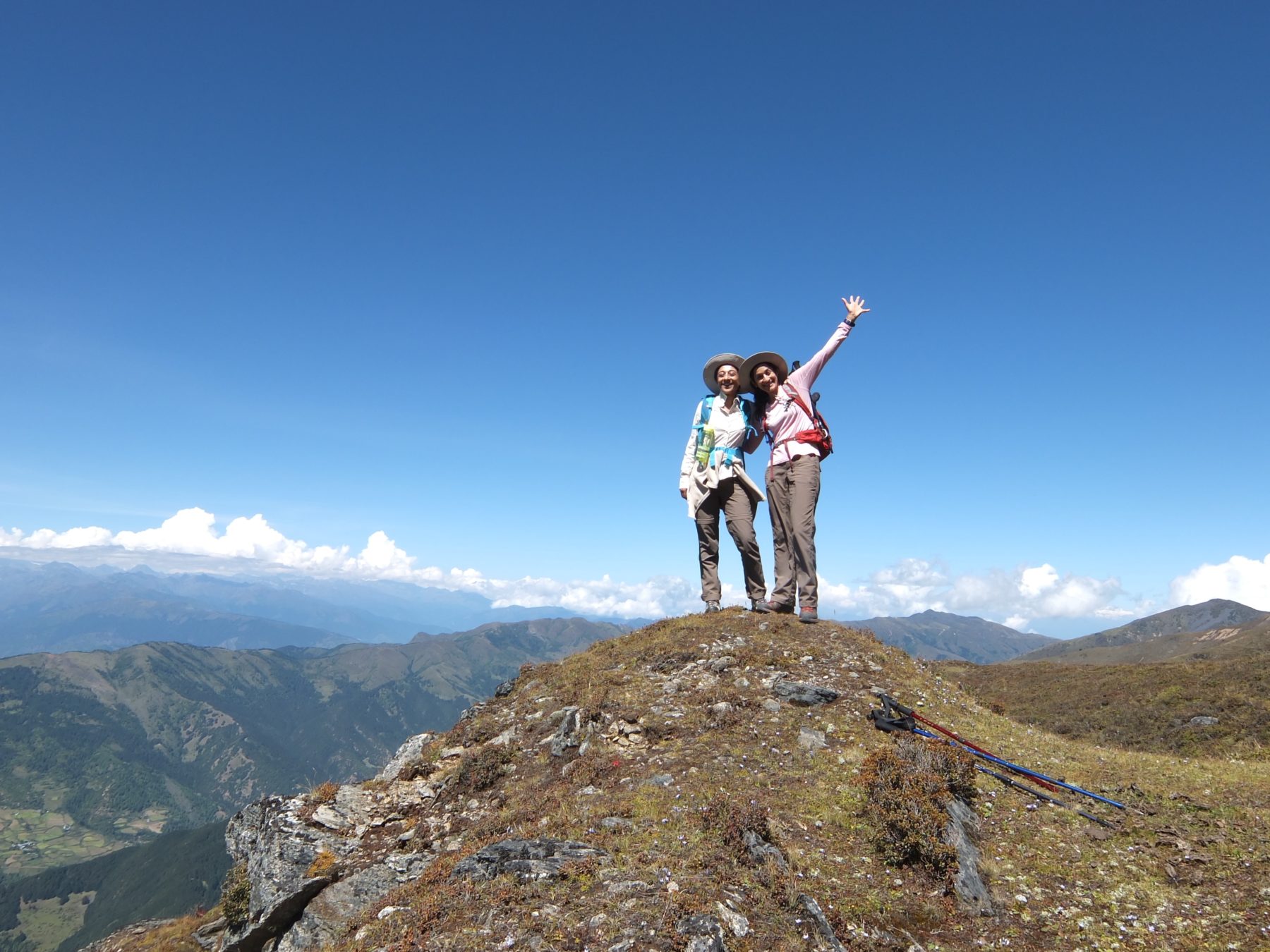 Bhutan Dagala Trek - Sisters Sonali and Roopali at the Pagalabtsa Pass. They had never gone a trek before, had limited hiking experience and trained for months in preparation for this trip. Do you think they loved it? Bhutan Dagala Trek - Sisters Sonali and Roopali at the Pagalabtsa Pass. They had never gone a trek before, had limited hiking experience and trained for months in preparation for this trip. Do you think they loved it?