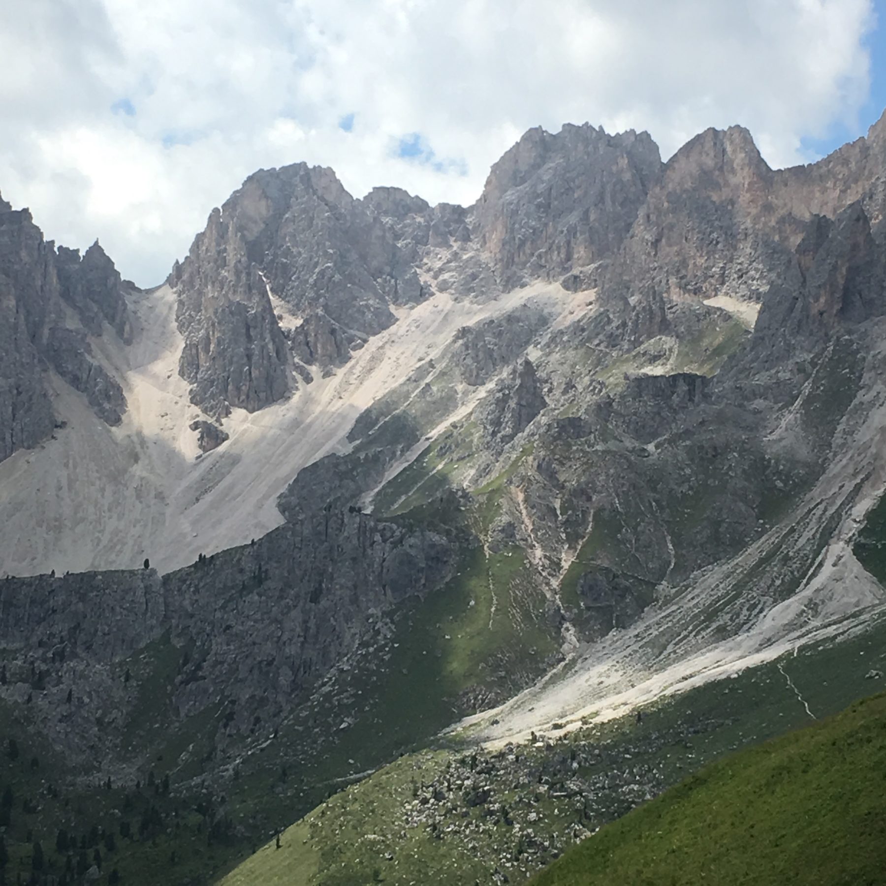 Dolomites, Italy - Lunch break finished, we assessed our next challenge: to cross this scree field. Dolomites, Italy - Lunch break finished, we assessed our next challenge: to cross this scree field.