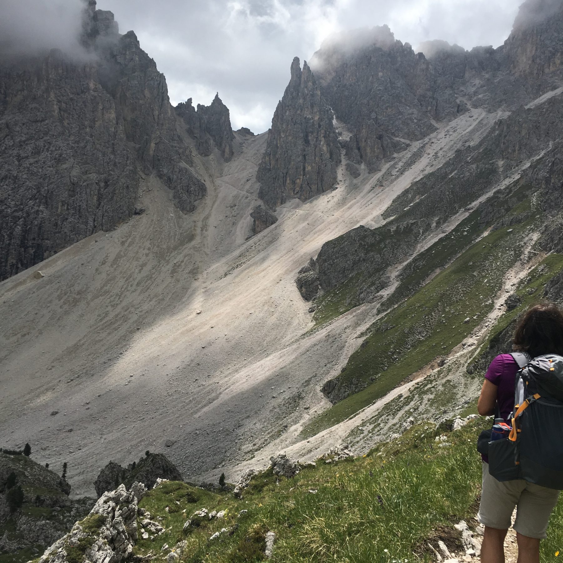 Dolomites, Italy - Scree can be fun if you are on your way down. Heading up and across is another matter. Dolomites, Italy - Scree can be fun if you are on your way down. Heading up and across is another matter.