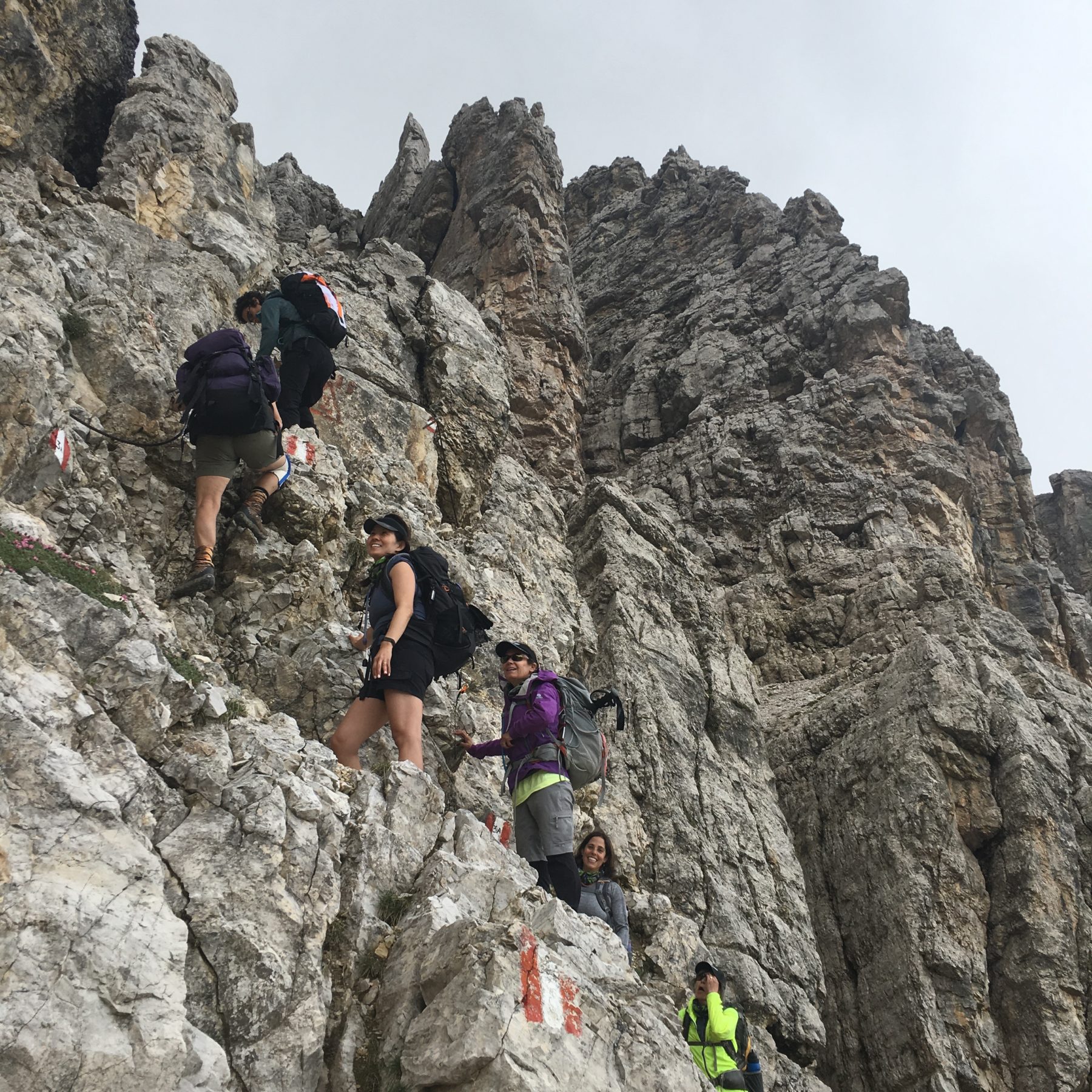 Dolomites, Italy - A first taste of a via ferrata. Italian for “iron path,” a via ferrata can be iron steps, ladders, suspension bridges or a steel cable fixed into a rock wall. First created during World War I to help troops carry supplies to remote areas in the Italian Alps, vie ferrata are now enjoyed by recreational hikers and mountain enthusiasts. Dolomites, Italy - A first taste of a via ferrata. Italian for “iron path,” a via ferrata can be iron steps, ladders, suspension bridges or a steel cable fixed into a rock wall. First created during World War I to help troops carry supplies to remote areas in the Italian Alps, vie ferrata are now enjoyed by recreational hikers and mountain enthusiasts.