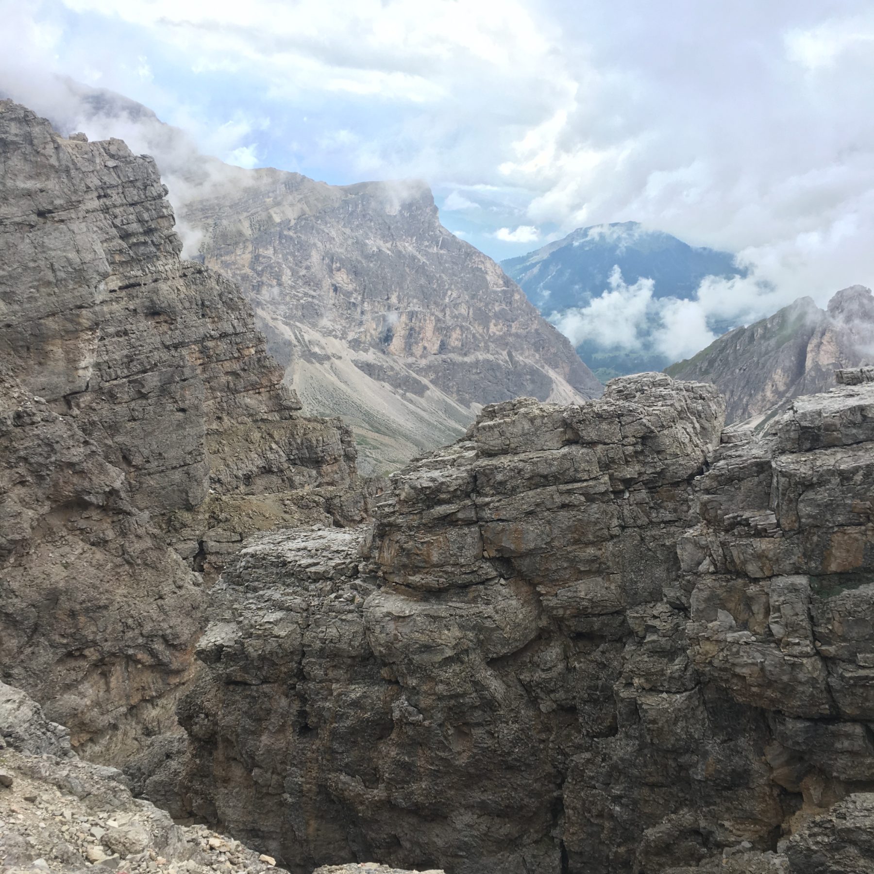 Dolomites, Italy - Right of the scree field and beyond is where we started our day. Dolomites, Italy - Right of the scree field and beyond is where we started our day.