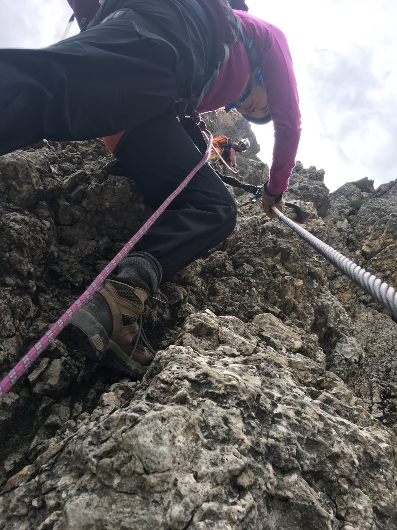 Dolomites, Italy - Our big clunky hiking boots added to the challenge. Dolomites, Italy - Our big clunky hiking boots added to the challenge.