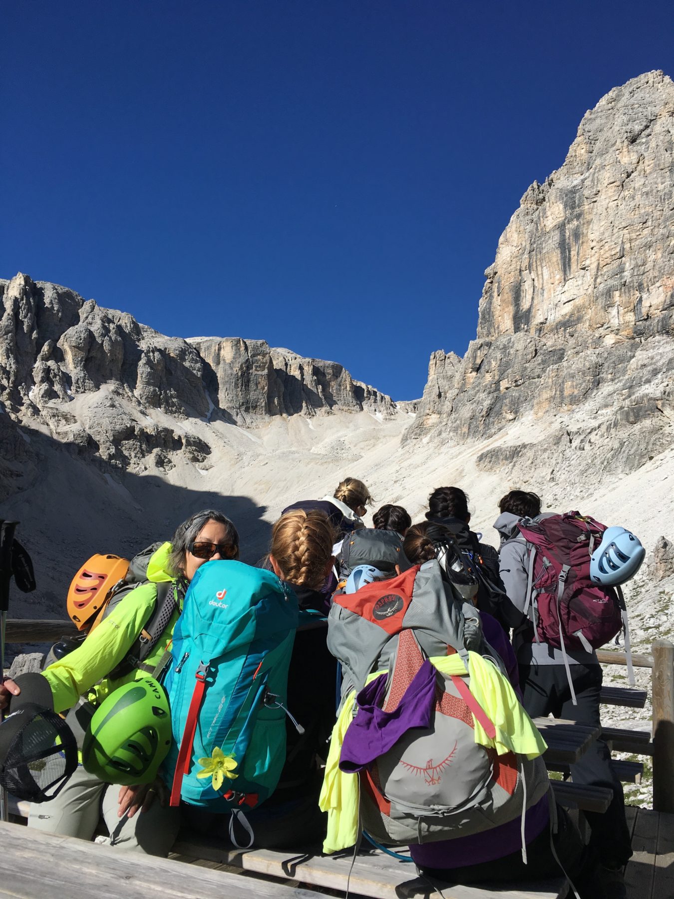 Dolomites, Italy - The sisterhood of the trekking braids. Dolomites, Italy - The sisterhood of the trekking braids.