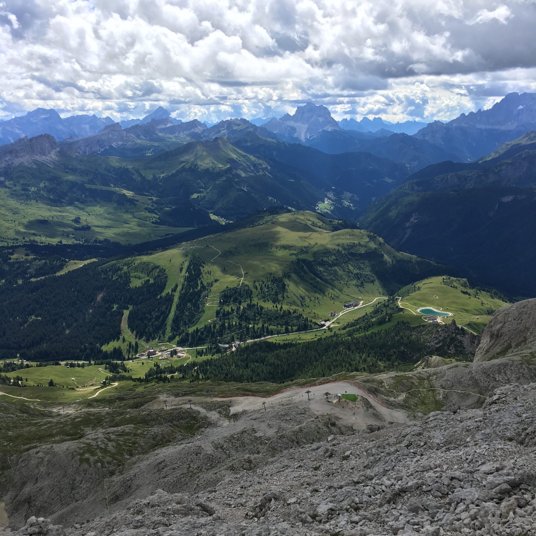 Dolomites, Italy - The panoramic view at the top of Via Ferrata Piz da Lech. From here, you are rewarded with views of the Sella group, as well as Mount Pelmo, Civetta and the Marmolada. Dolomites, Italy - The panoramic view at the top of Via Ferrata Piz da Lech. From here, you are rewarded with views of the Sella group, as well as Mount Pelmo, Civetta and the Marmolada.