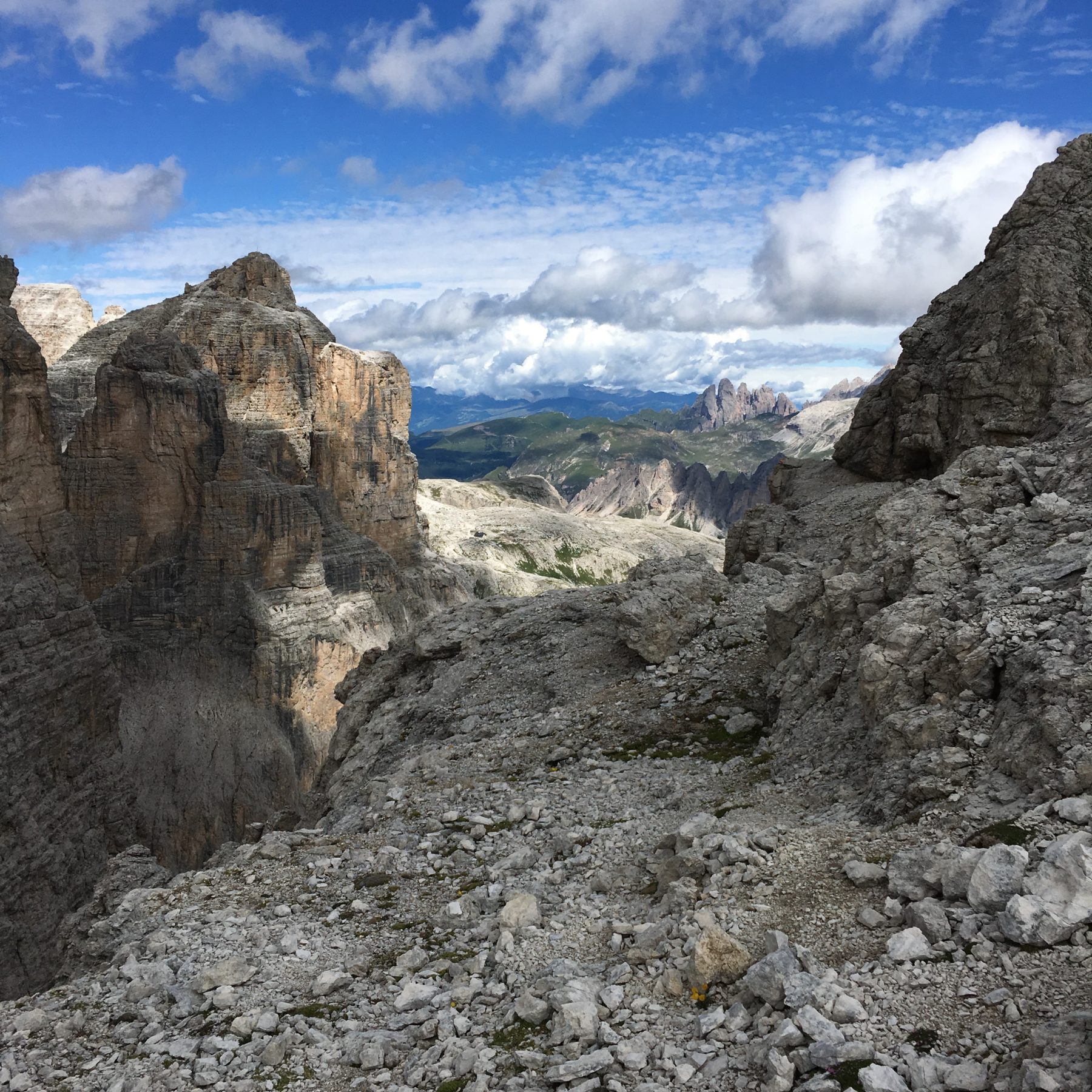 Dolomites, Italy - From the top of the Ferrata Piz da Lech we could see Rifugio Cavazza al Pisciadù, our lodgings from two days prior. Dolomites, Italy - From the top of the Ferrata Piz da Lech we could see Rifugio Cavazza al Pisciadù, our lodgings from two days prior.