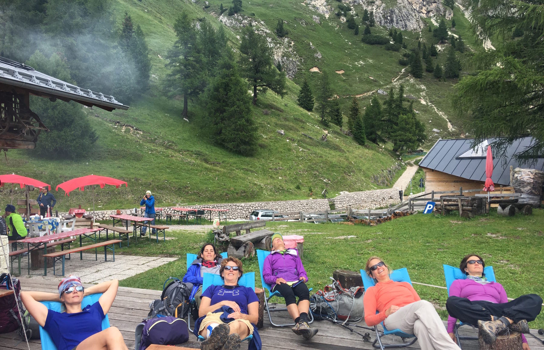 Dolomites, Italy - We took full advantage of the loungers on the Col de Cuk deck while we waited for our pizza in Canazei. Dolomites, Italy - We took full advantage of the loungers on the Col de Cuk deck while we waited for our pizza in Canazei.