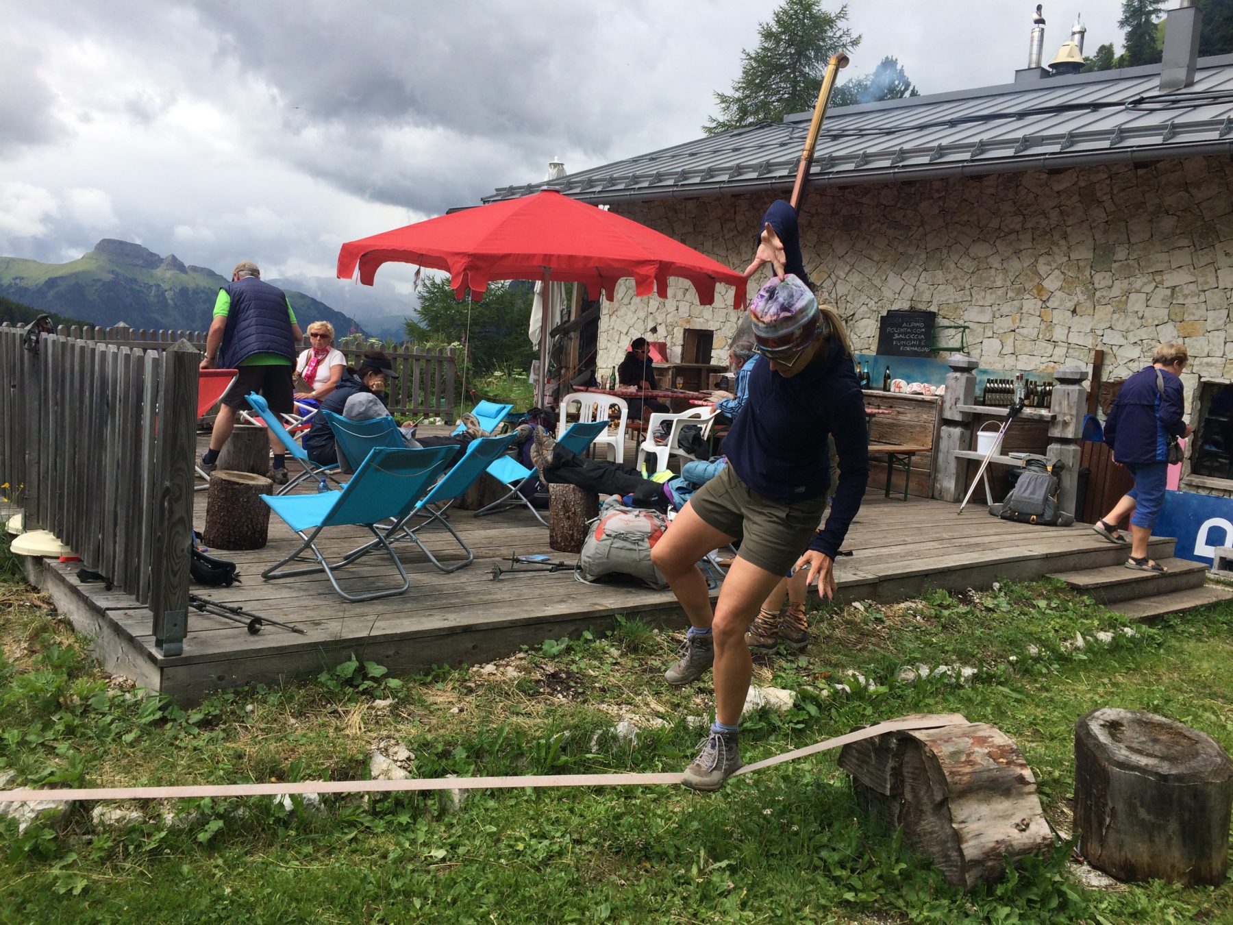 Dolomites, Italy - Either I wasn’t tired enough or the pull of a new challenge was too strong…I had to try the slack line.