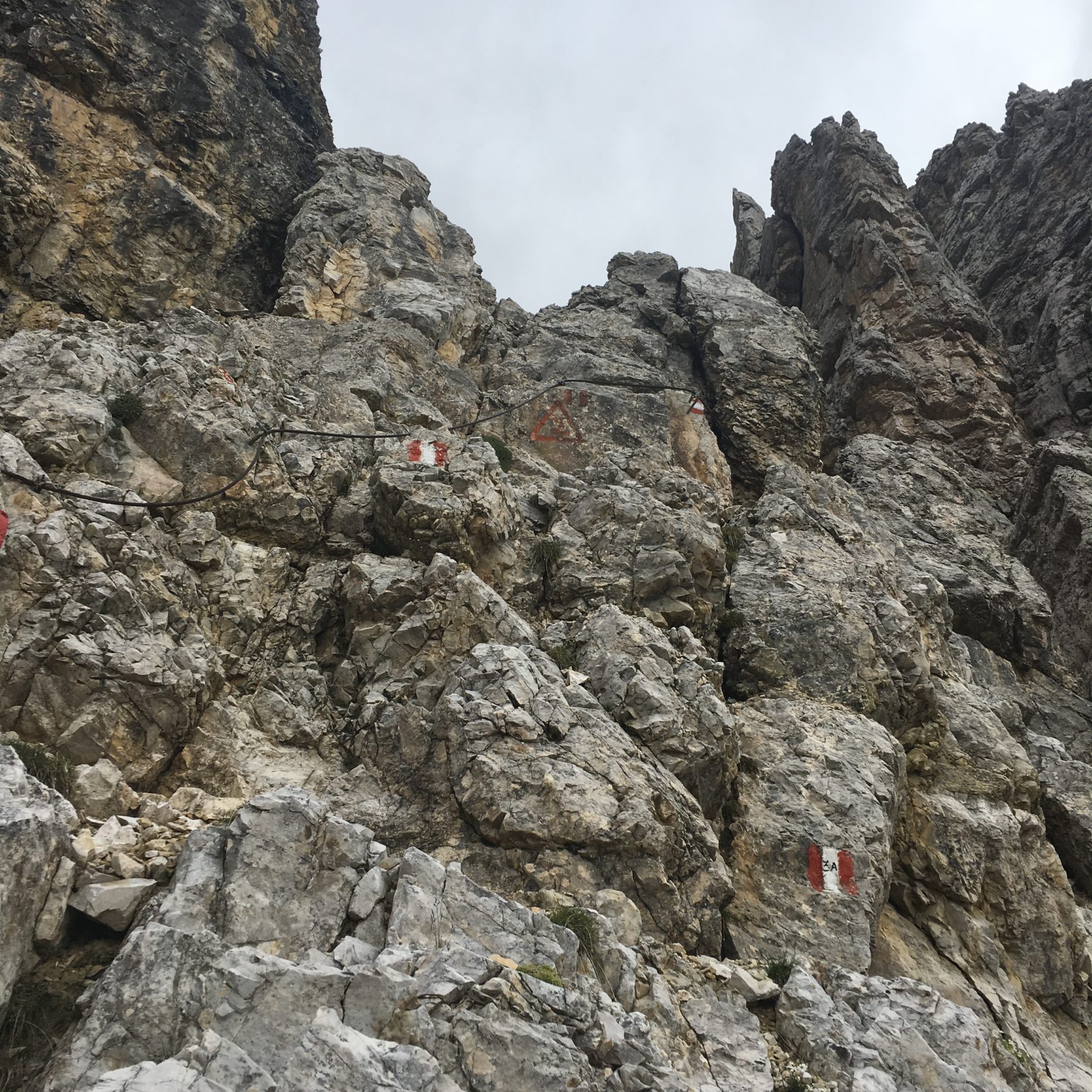 Dolomites, Italy - Here the terrain changed. There was a narrow chute and some boulder scrambling. Dolomites, Italy - Here the terrain changed. There was a narrow chute and some boulder scrambling.
