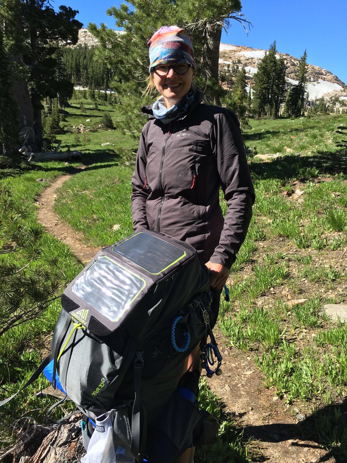 Desolation Wilderness California - Dagmara was geeked by her backpack with a built-in solar panel. It worked but did the wow factor justify the extra pack weight? Desolation Wilderness California - Dagmara was geeked by her backpack with a built-in solar panel. It worked but did the wow factor justify the extra pack weight?