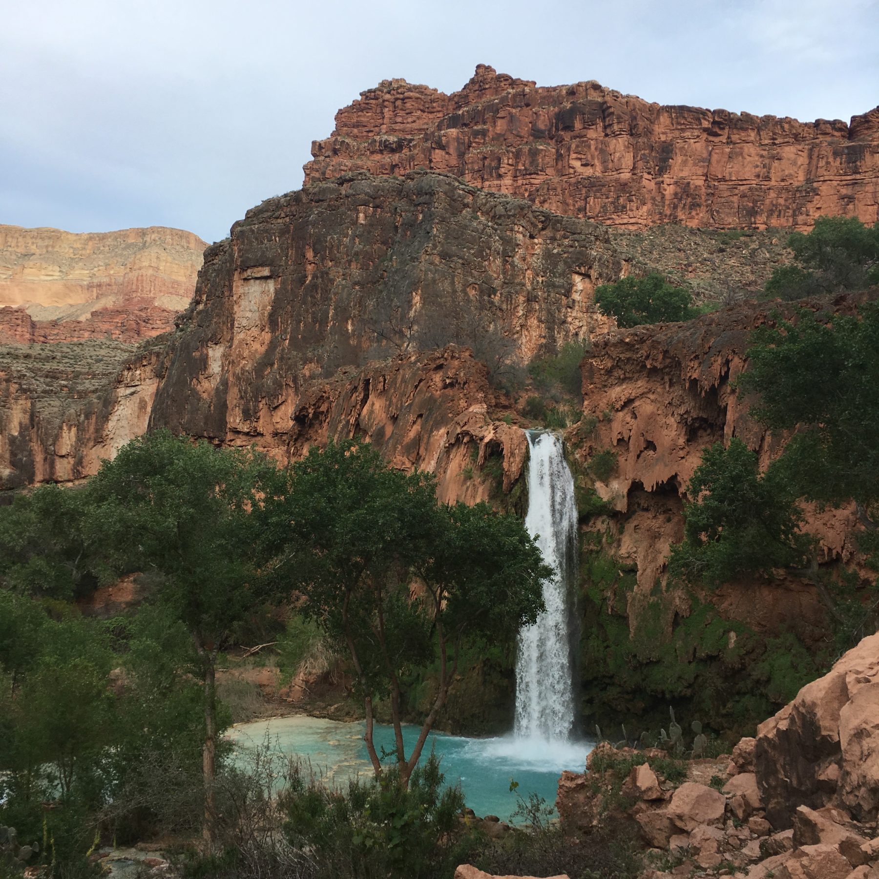 Havasupai - It’s hard to resist a look back at Havasu Falls on our way to the campsite. Havasupai - It’s hard to resist a look back at Havasu Falls on our way to the campsite.