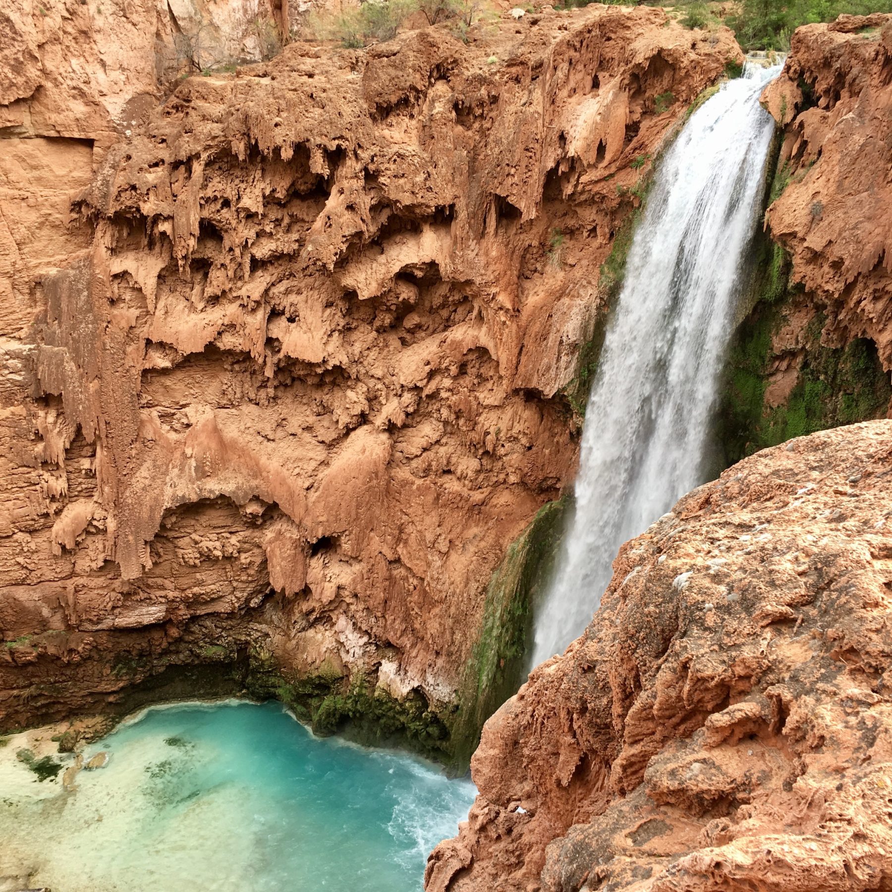 Havasupai - The red rocks alongside Mooney Falls look like they had once been flowing, but are now frozen in time. Havasupai - The red rocks alongside Mooney Falls look like they had once been flowing, but are now frozen in time.