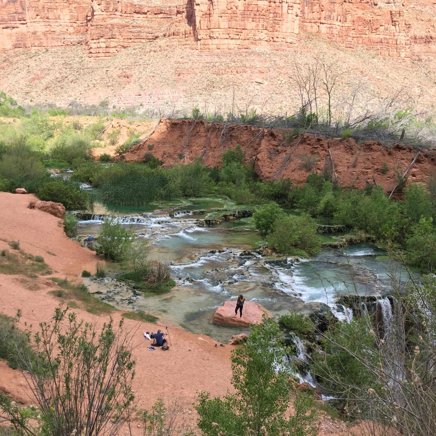Havasupai - The shallow pools in the upper part of Havasu Falls were once Supai Falls, but after flash floods it is more a series of cascading rapids. Havasupai - The shallow pools in the upper part of Havasu Falls were once Supai Falls, but after flash floods it is more a series of cascading rapids.