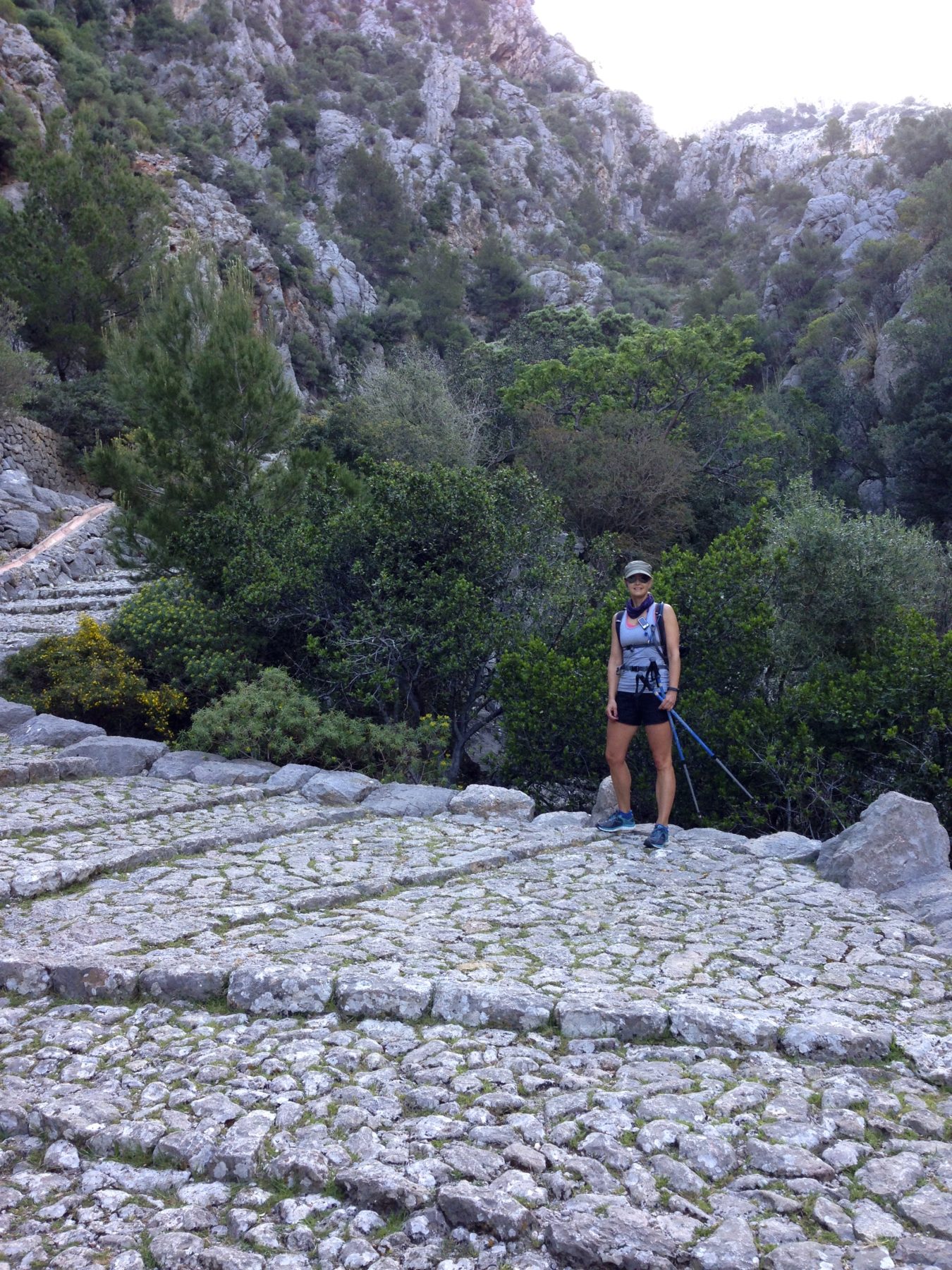 Mallorca, Spain - Modern pilgrims hiking on these ancient cobbled paths to the Sa Trapa Monastery. Mallorca, Spain - Modern pilgrims hiking on these ancient cobbled paths to the Sa Trapa Monastery.